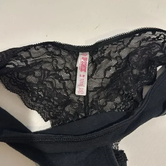 PINK Victoria's Secret Black Lace Panties hipster size small - Picture 2 of 5